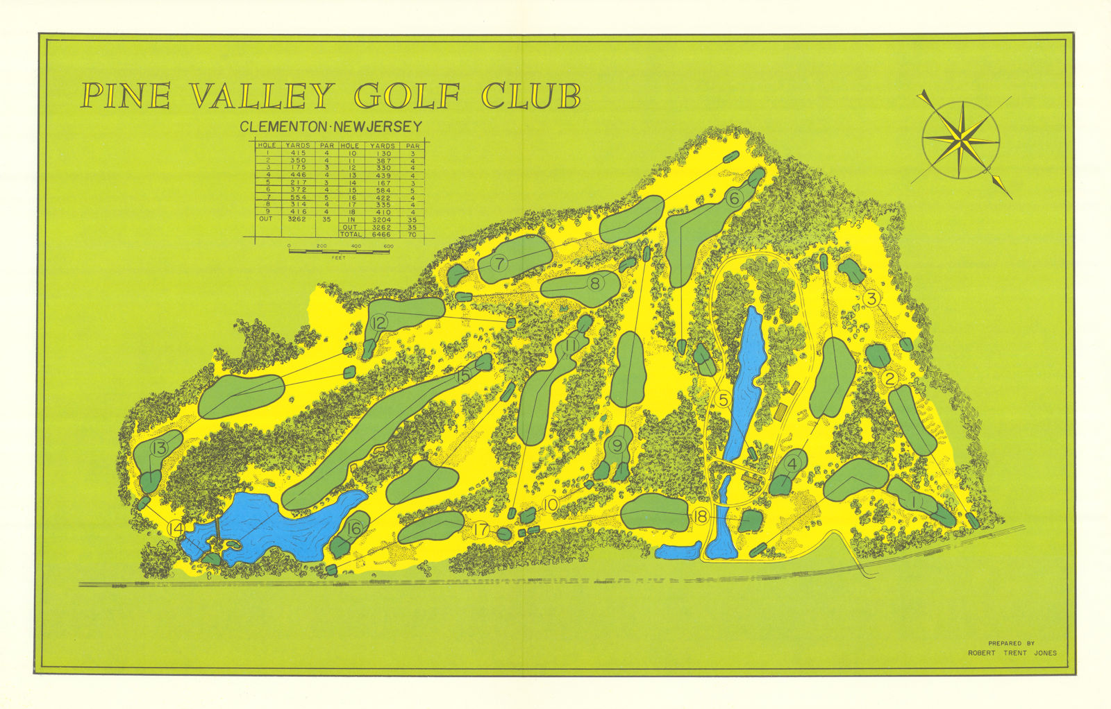 Pine Valley Golf Club, Clementon, NJ. Course plan by Robert Trent Jones 1966 map